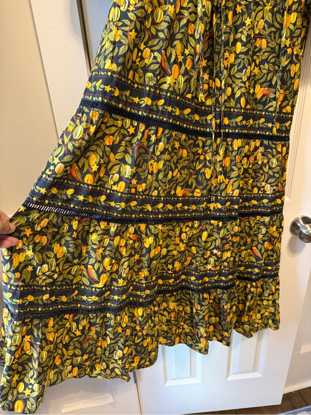 Farm Rio Star Fruits Maxi Dress Yellow Black Cotton Puff Sleeve Size S - Picture 4 of 9